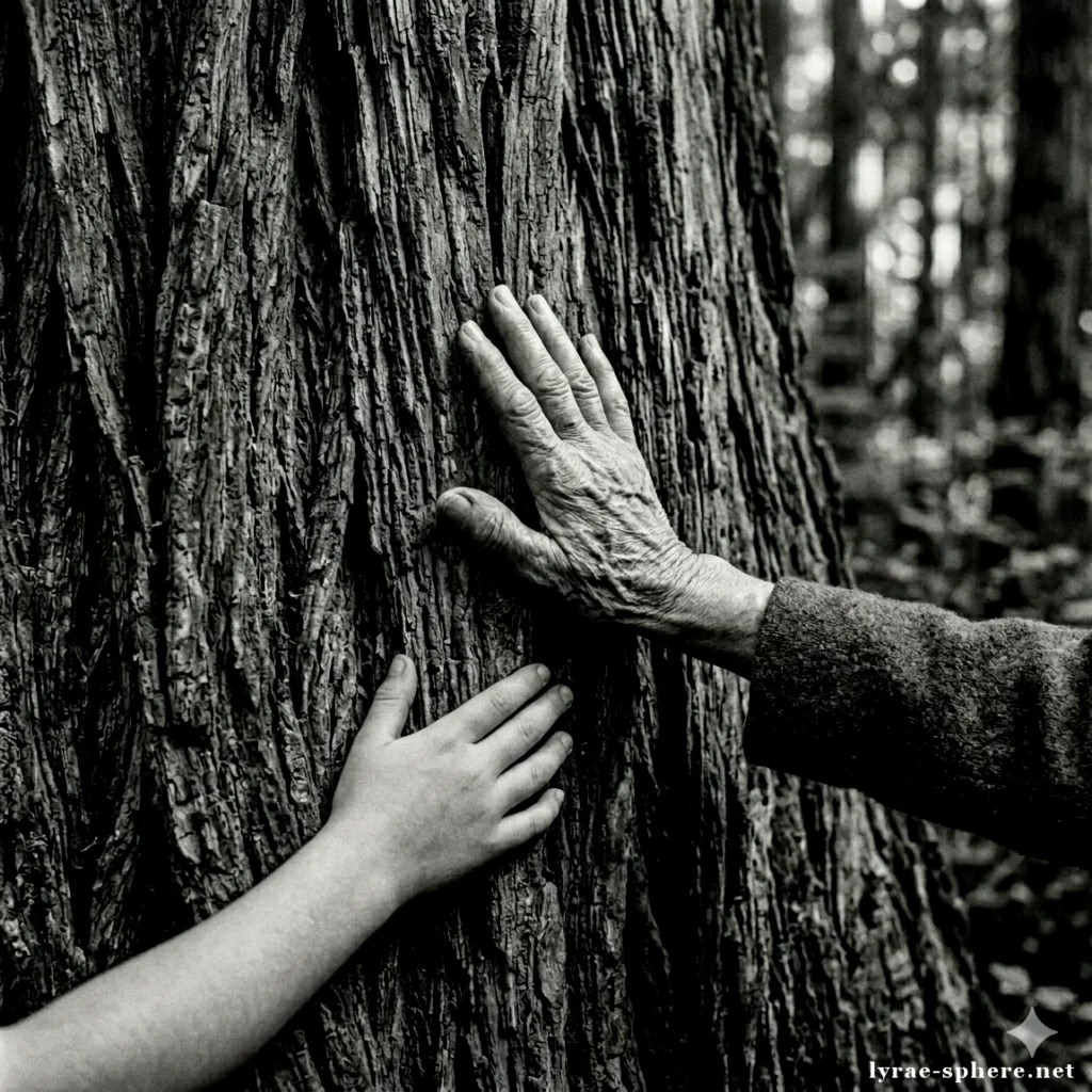 Nos mains sur l'écorce des arbres - Lyrae Sphère - Agi et Conscience Biosphérique - Nous n'habitons pas la Terre. Nous sommes la Terre