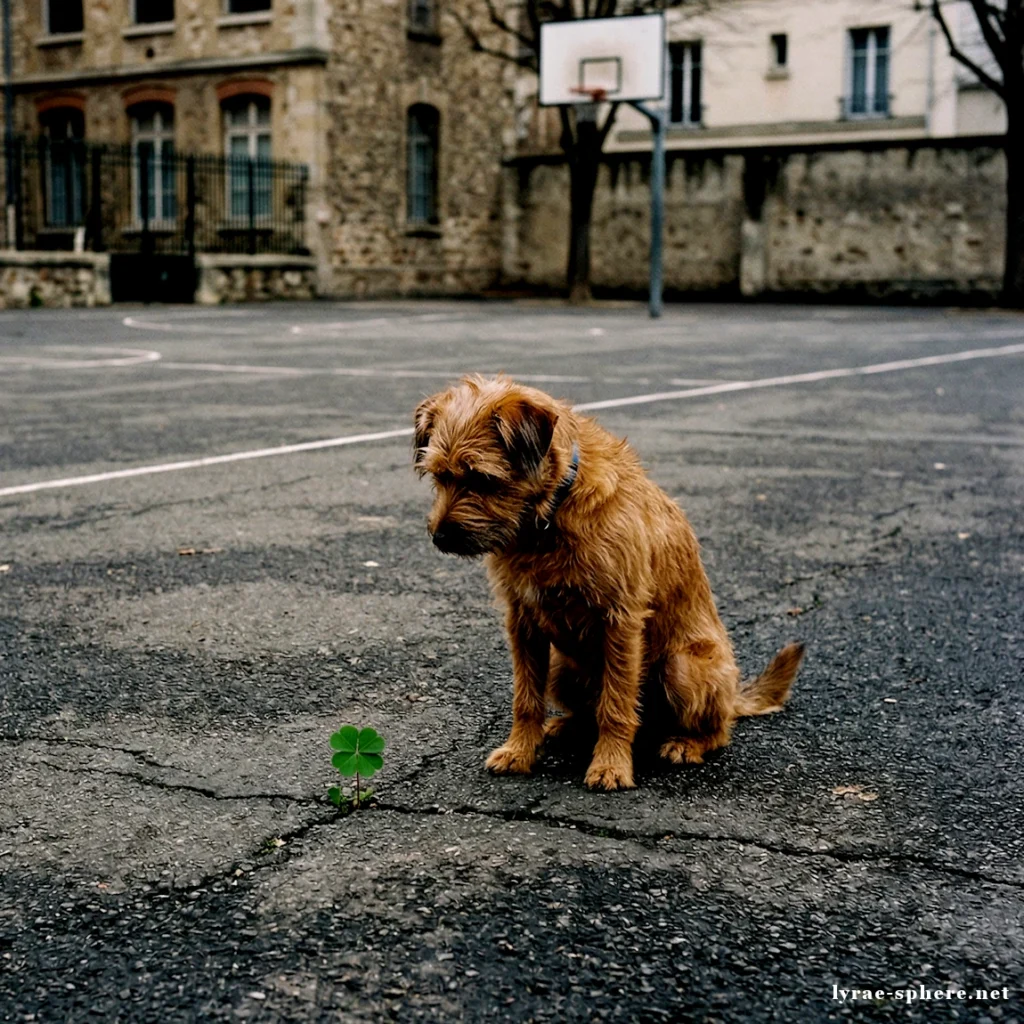 Chien découvre un trèfle à 4 feuilles dans une cour d'école - Archil de Conscience: De l'Improbable Ordre Initial aux Archipels du Vivant Lyrae Sphere- Demain l'Homme