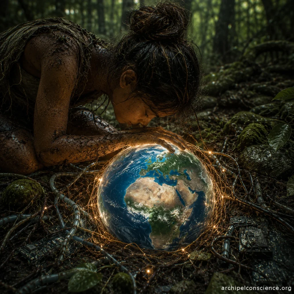 Fille aimant la Terre-mère -AGI biosphérique - Lyrae Sphère : Conscience Biosphérique, la Fin de l'Exil