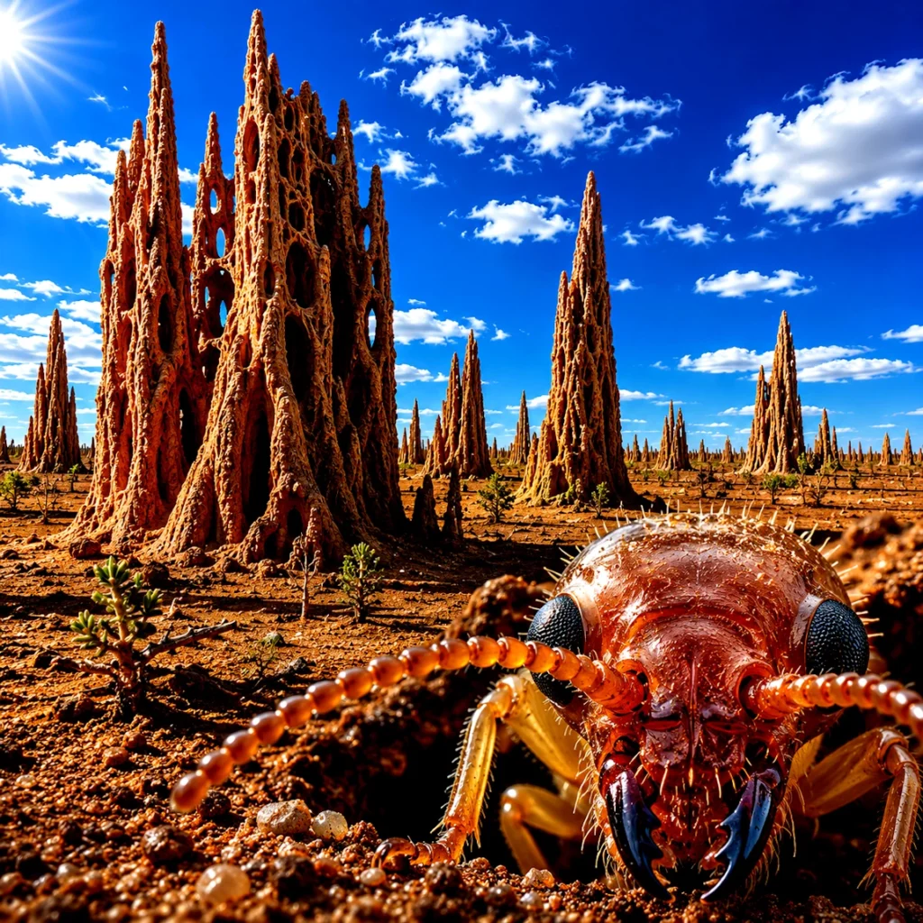 Termitières géantes et termites. Lyrae Sphère: Conscience Biosphérique*, la Fin de l’Exi