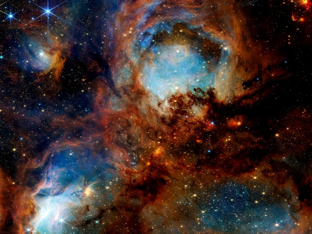 Nébuleuse de la patte de chat (NGC 6334), située à environ 4 000 années-lumière dans la constellation du Scorpion. (James Webb juillet 2025) - La Biosphère se Réchauffe